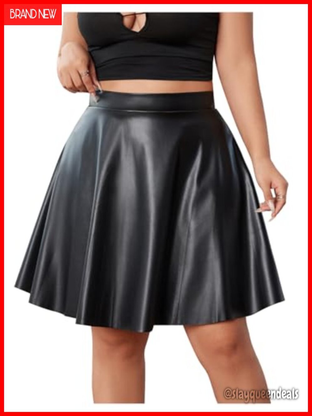 Plus Size Faux Leather High Waist A-Line Flare Mini Skirt Party